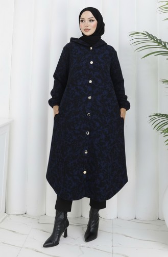 Gemusterter Kaschmirmantel Mit Kapuze 0187A-05 Schwarz Saxe 0187A-05