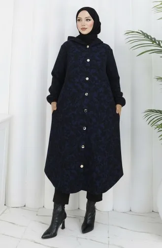 Manteau En Cachemire à Capuche à Motifs 0187A-05 Noir Saxe 0187A-05