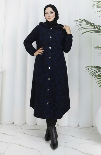 Gemusterter Kaschmirmantel Mit Kapuze 0187A-05 Schwarz Saxe 0187A-05