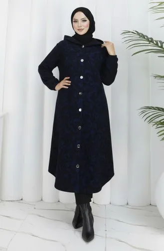 Manteau En Cachemire à Capuche à Motifs 0187A-05 Noir Saxe 0187A-05