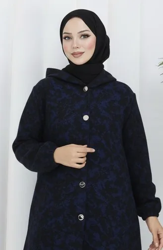 Manteau En Cachemire à Capuche à Motifs 0187A-05 Noir Saxe 0187A-05