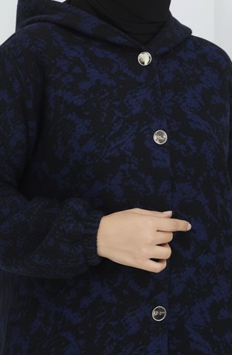 Gemusterter Kaschmirmantel Mit Kapuze 0187A-05 Schwarz Saxe 0187A-05