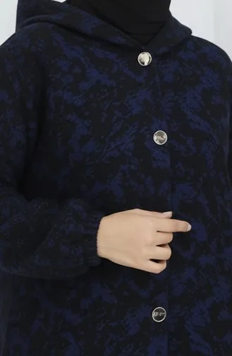 Manteau En Cachemire à Capuche à Motifs 0187A-05 Noir Saxe 0187A-05