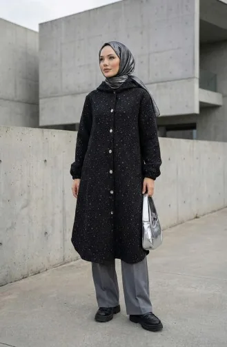 Kasjmier Jas Met Druppelpatroon En Capuchon 0187B-02 Zwartgrijs 0187B-02