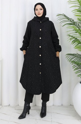 Kasjmier Jas Met Druppelpatroon En Capuchon 0187B-02 Zwartgrijs 0187B-02