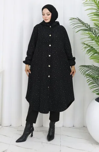 Kasjmier Jas Met Druppelpatroon En Capuchon 0187B-02 Zwartgrijs 0187B-02