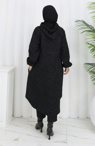 Kasjmier Jas Met Druppelpatroon En Capuchon 0187B-02 Zwartgrijs 0187B-02