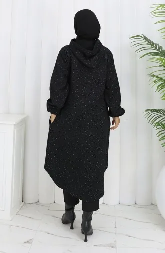 Kasjmier Jas Met Druppelpatroon En Capuchon 0187B-02 Zwartgrijs 0187B-02