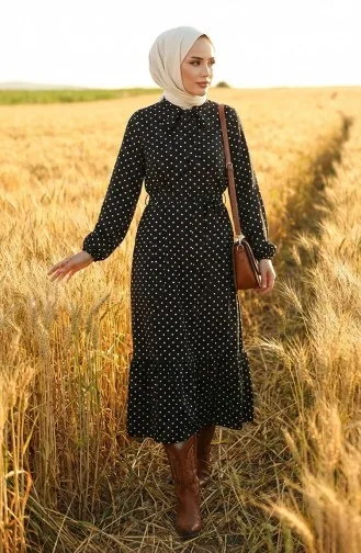 Robe A Motifs Et Ceinture 0383-01 Noir 0383-01