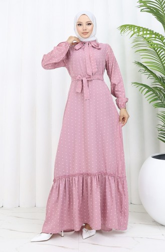Patterned Belted Dress 0383-03 Dusty Rose 0383-03