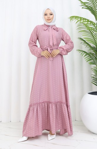 Patterned Belted Dress 0383-03 Dusty Rose 0383-03