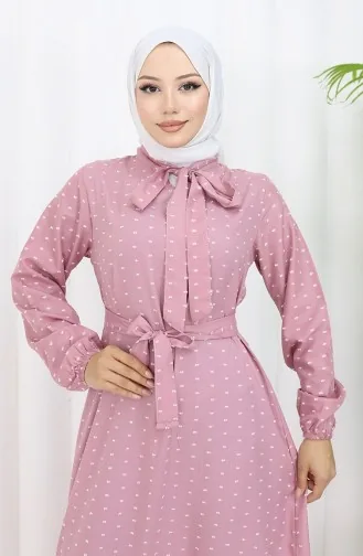 Robe A Motifs Et Ceinturée 0383-03 Rose Poudré 0383-03