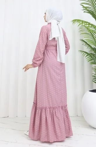 Robe A Motifs Et Ceinturée 0383-03 Rose Poudré 0383-03