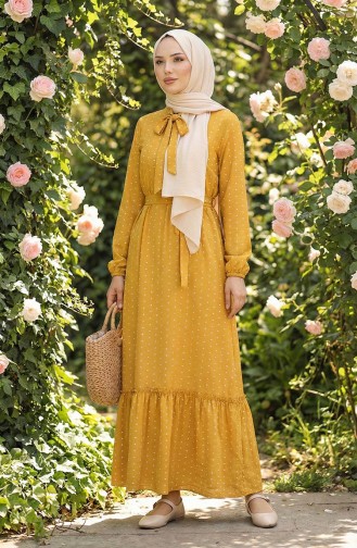 Patterned Belted Dress 0383-04 Mustard 0383-04