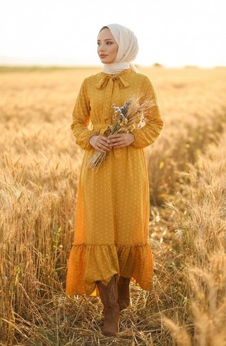 Patterned Belted Dress 0383-04 Mustard 0383-04