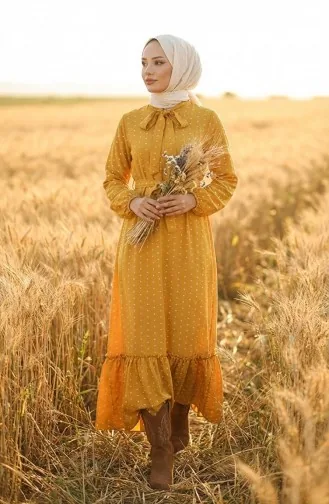 فستان طويل للمحجبات 0383-04 خردلي 0383-04