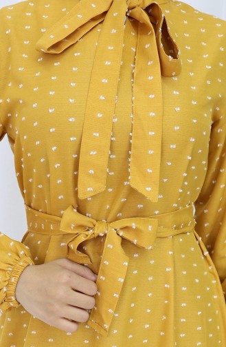 Patterned Belted Dress 0383-04 Mustard 0383-04