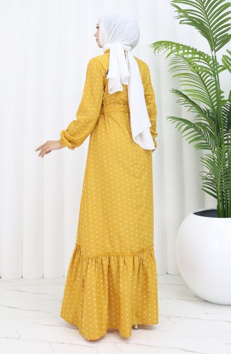 Patterned Belted Dress 0383-04 Mustard 0383-04