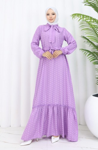 Patterned Belted Dress 0383-05 Lilac 0383-05