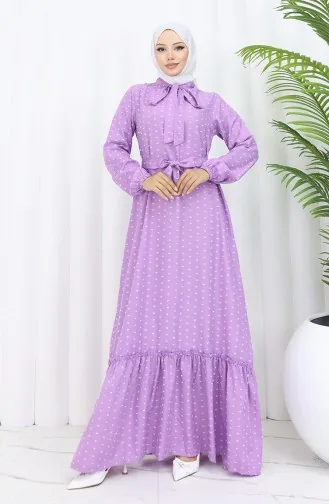 Robe A Motifs Et Ceinturée 0383-05 Lilas 0383-05