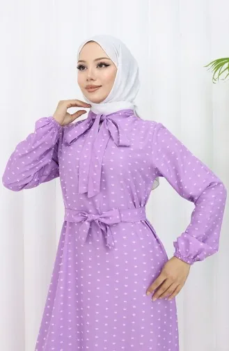 Robe A Motifs Et Ceinturée 0383-05 Lilas 0383-05
