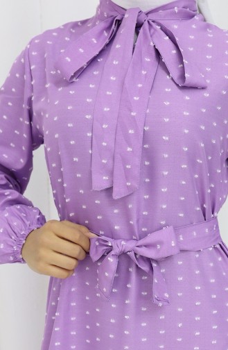 Patterned Belted Dress 0383-05 Lilac 0383-05