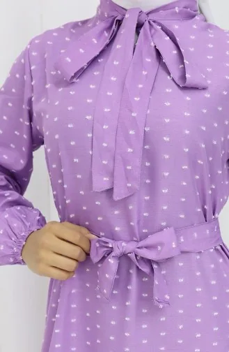 Robe A Motifs Et Ceinturée 0383-05 Lilas 0383-05