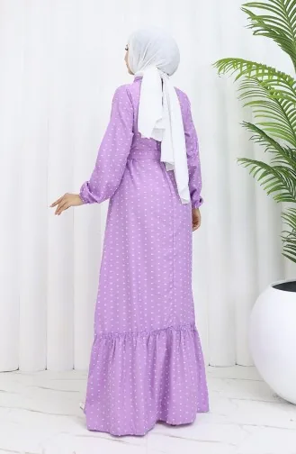 Robe A Motifs Et Ceinturée 0383-05 Lilas 0383-05
