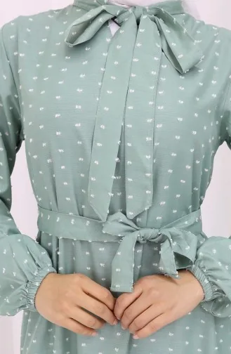 Robe A Motifs Ceinturée 0383-06 Vert 0383-06