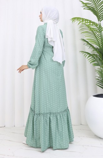 Robe A Motifs Ceinturée 0383-06 Vert 0383-06