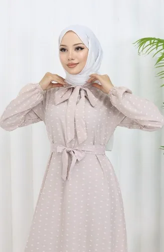 Robe A Motifs Et Ceinture 0383-07 Beige 0383-07