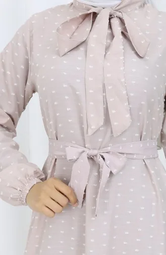 Robe A Motifs Et Ceinture 0383-07 Beige 0383-07