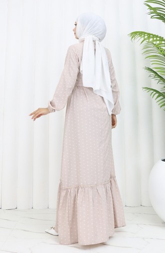 Patterned Belted Dress 0383-07 Beige 0383-07