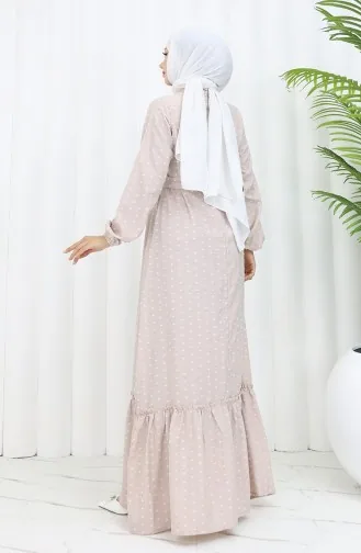 Robe A Motifs Et Ceinture 0383-07 Beige 0383-07