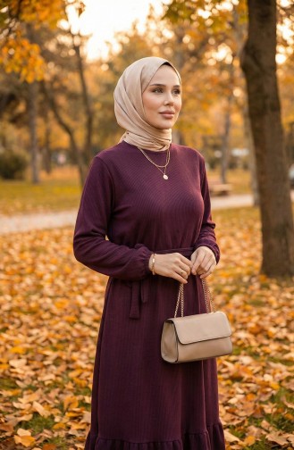 Burgundy Fabric Corduroy Ruffle Dress 0528-06 Plum 0528-06
