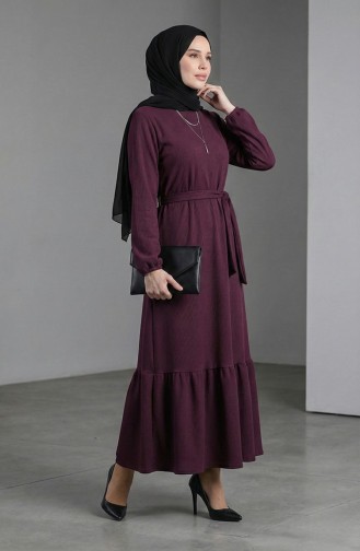 Burgundy Fabric Corduroy Ruffle Dress 0528-06 Plum 0528-06