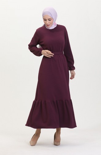 Burgundy Fabric Corduroy Ruffle Dress 0528-06 Plum 0528-06