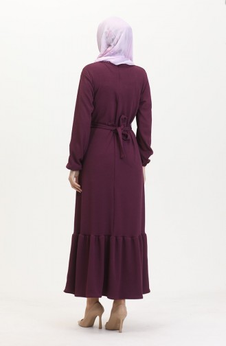 Burgundy Fabric Corduroy Ruffle Dress 0528-06 Plum 0528-06