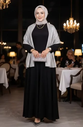 Geplooide Crêpejurk Met Detail 7132-07 Zwart 7132-07