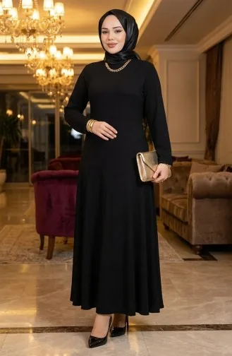 Geplooide Crêpejurk Met Detail 7132-07 Zwart 7132-07