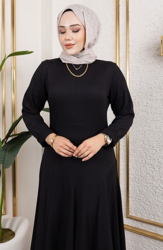 Volan Detaylı Bürümcük Elbise 7132-07 Siyah