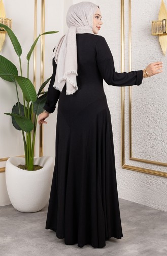 Volan Detaylı Bürümcük Elbise 7132-07 Siyah
