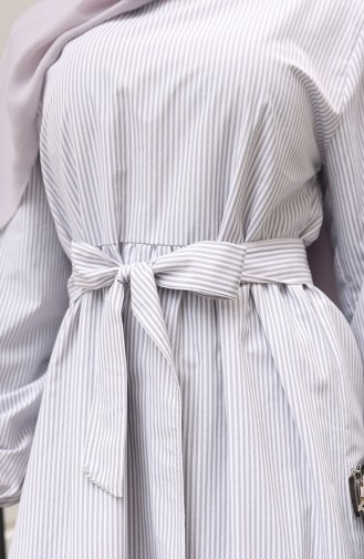 Terikoton Striped Belted Dress 0101-01 Gray 0101-01
