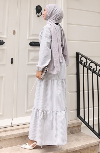 Terikoton Striped Belted Dress 0101-01 Gray 0101-01