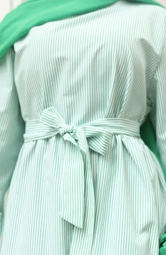 Terikoton Striped Belted Dress 0101-02 Green 0101-02
