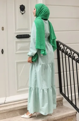 Terikoton Striped Belted Dress 0101-02 Green 0101-02