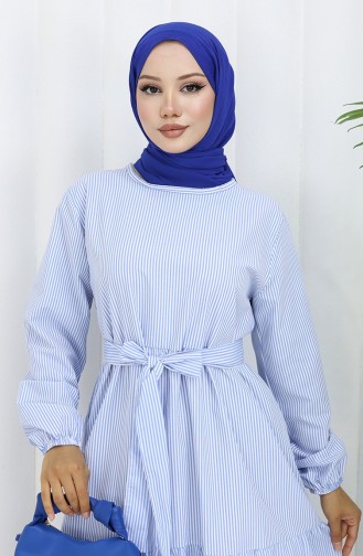 Robe Ceinturée à Rayures Terikoton 0101-03 Bleu 0101-03