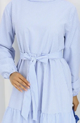 فستان تيريكوتون مخطط بحزام 0101-03 أزرق 0101-03