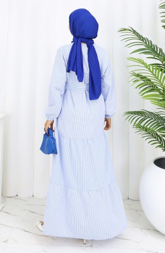 Robe Ceinturée à Rayures Terikoton 0101-03 Bleu 0101-03