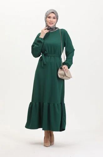 Burgunderfarbenes Geripptes Rüschenkleid Aus Stoff 2169-01 Grün 2169-01